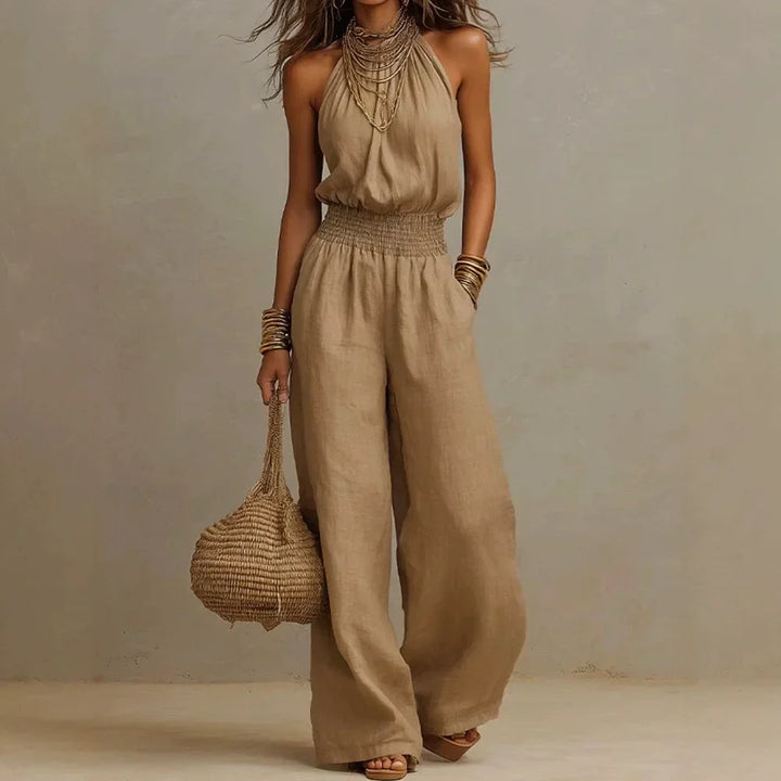 Women's Sleeveless Wide-Leg Jumpsuit with Halter Neck for Autumn Casual Wear