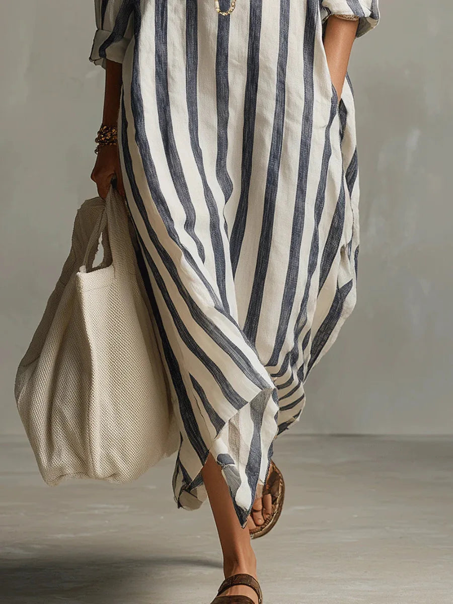 Women's Striped Long Shirt Dress Cotton Autumn Casual Outfit