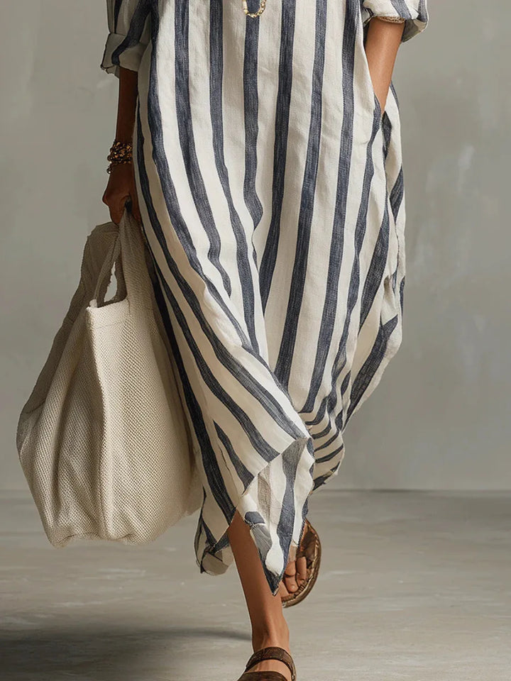 Women's Striped Long Shirt Dress Cotton Autumn Casual Outfit
