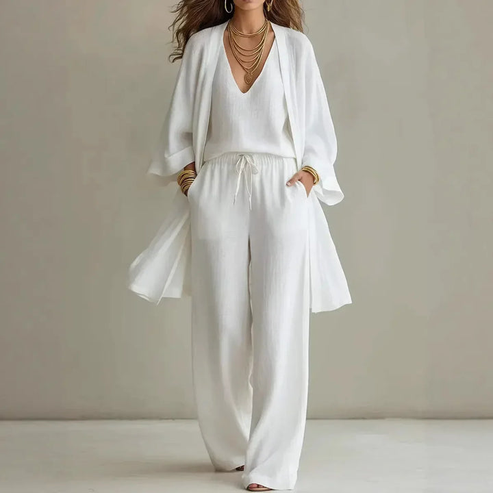 Women's Two-Piece Set with Asymmetrical Top and Wide-Leg Pants for Autumn