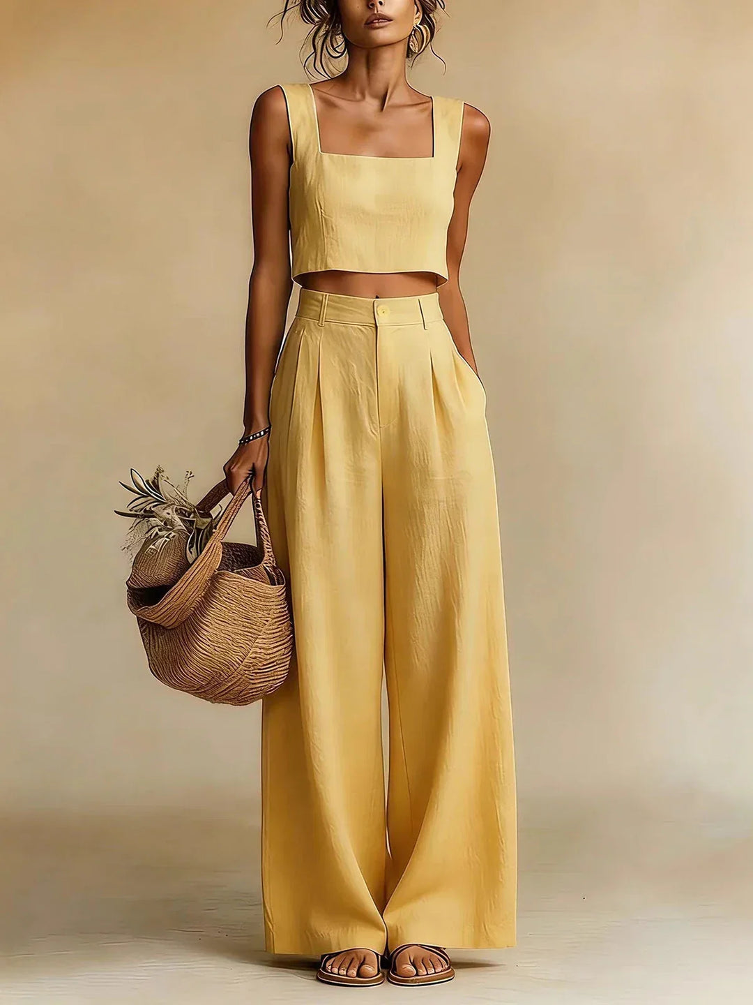 Women's Palazzo Set with Elegant Top and Flowing Pants for Autumn