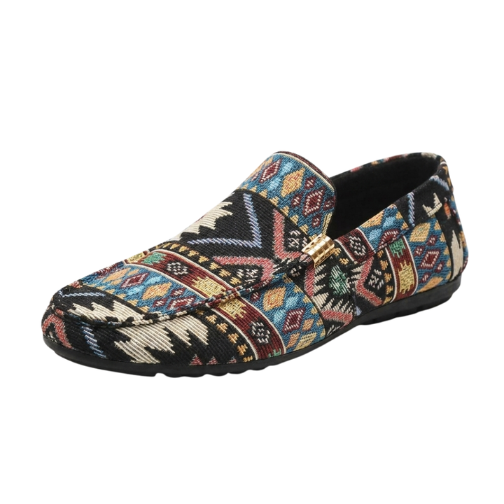 Men's Fabric Loafers Spring Slip-On Moccasins with Ethnic Print Casual Walking Shoes