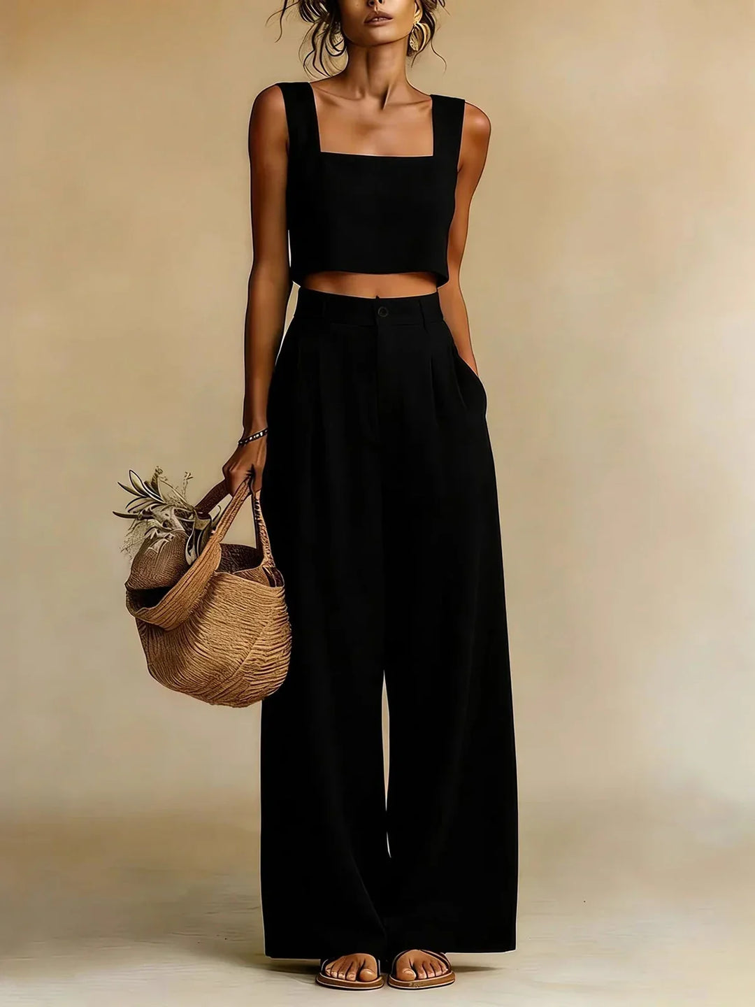 Women's Palazzo Set with Elegant Top and Flowing Pants for Autumn