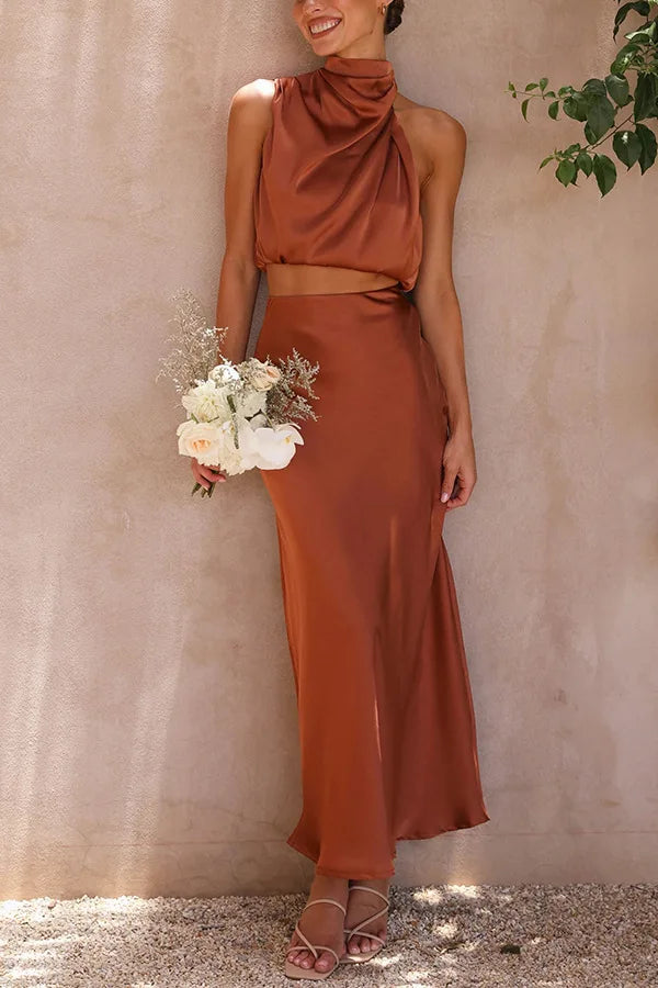 Women's Two-Piece Top and Long Skirt Set, Elegant Autumn Evening Outfit