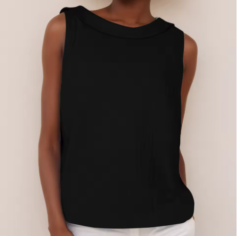 Women's Cotton Sleeveless Blouse with Turn-Down Collar for Autumn