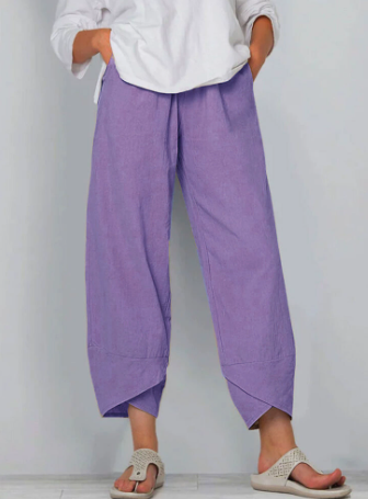 Women's Cotton High-Waisted Wide-Leg Pants Autumn Boho Trousers