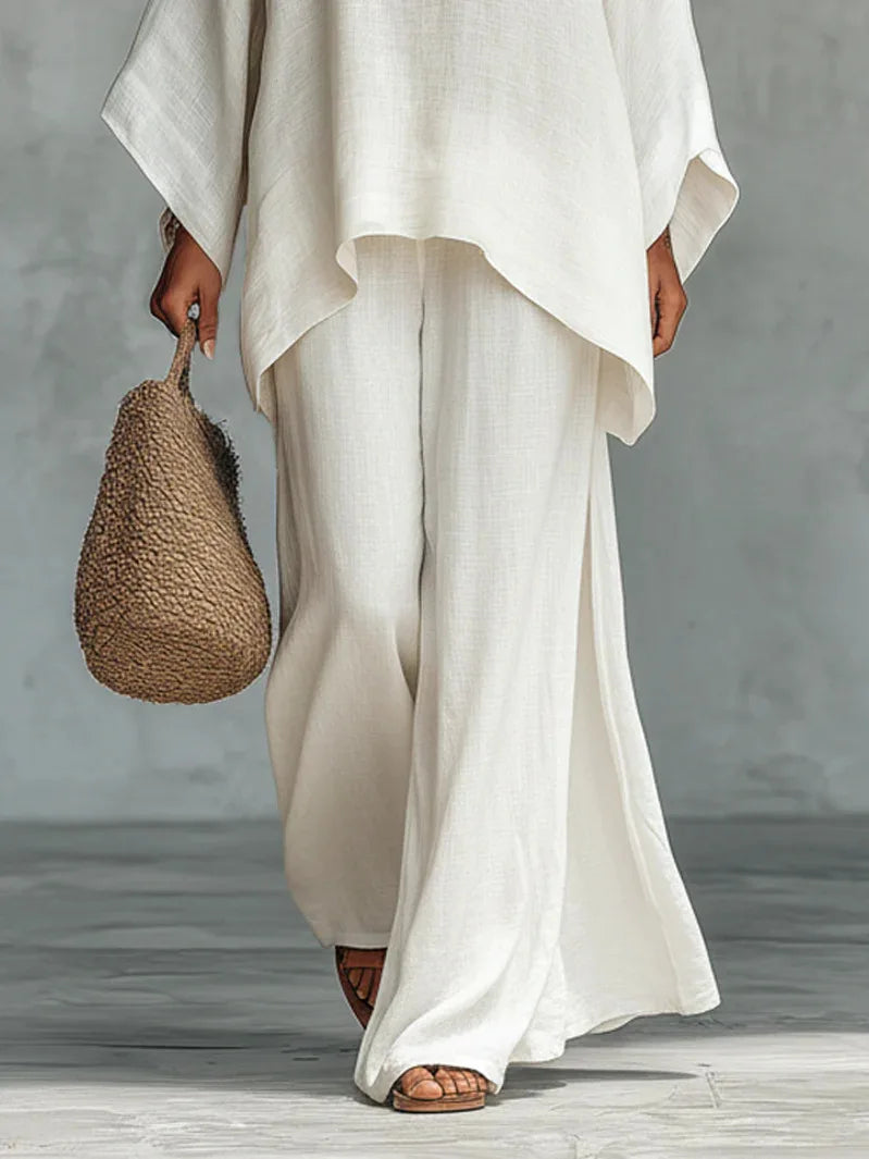Women's Two-Piece Set with Asymmetrical Top and Wide-Leg Pants for Autumn