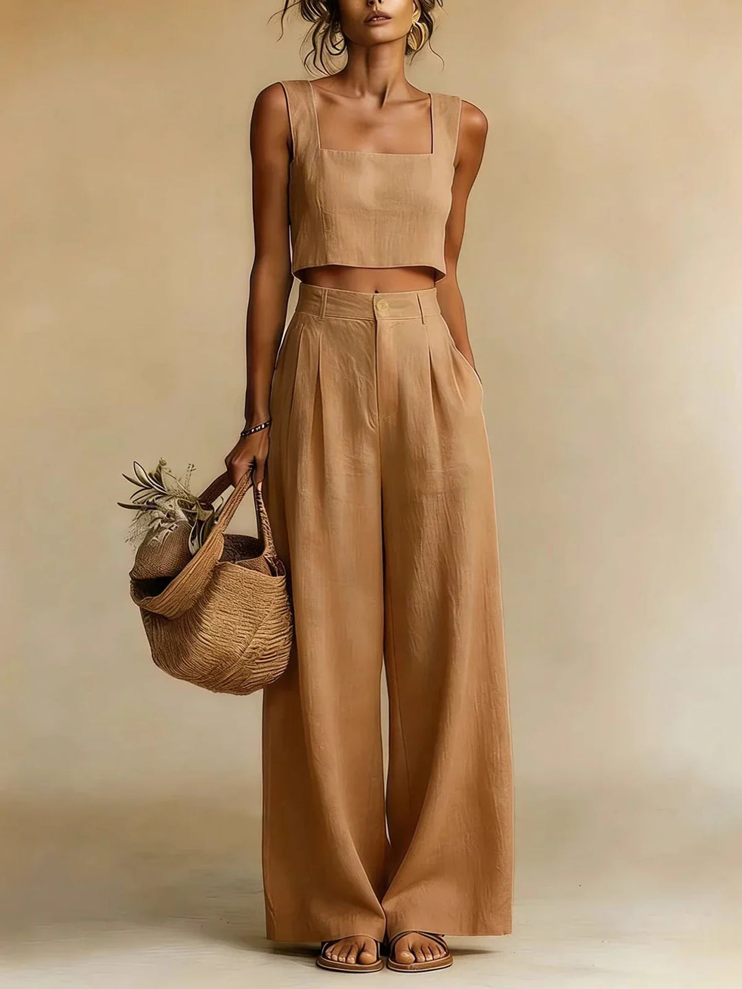 Women's Palazzo Set with Elegant Top and Flowing Pants for Autumn
