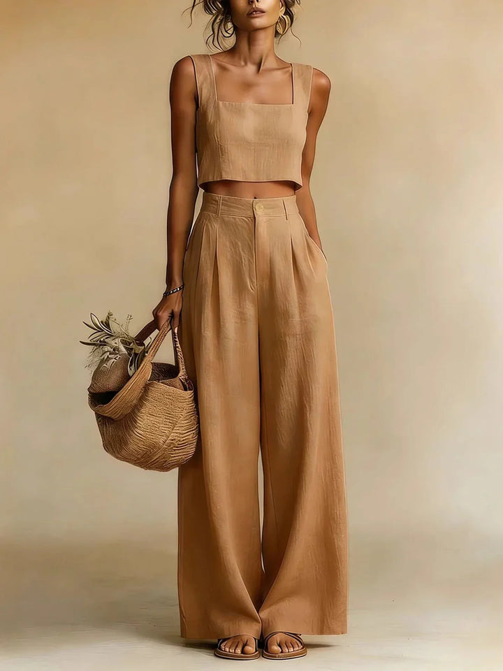 Women's Palazzo Set with Elegant Top and Flowing Pants for Autumn