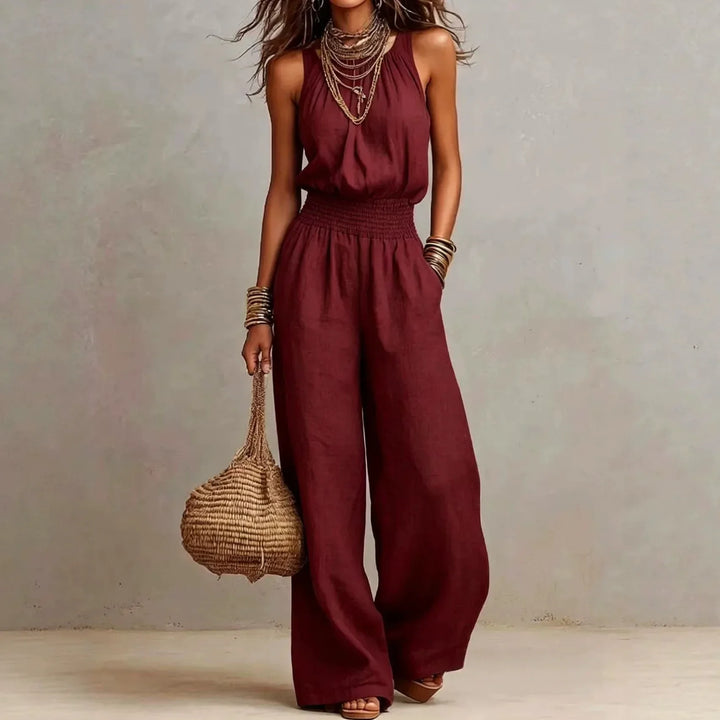Women's Sleeveless Wide-Leg Jumpsuit with Halter Neck for Autumn Casual Wear