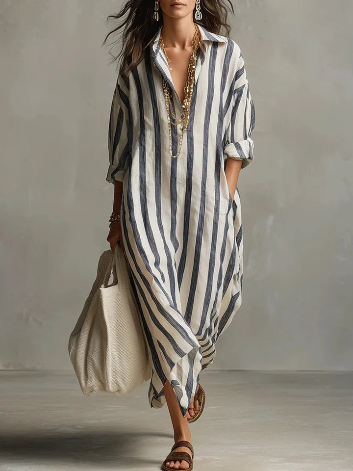 Women's Striped Long Shirt Dress Cotton Autumn Casual Outfit