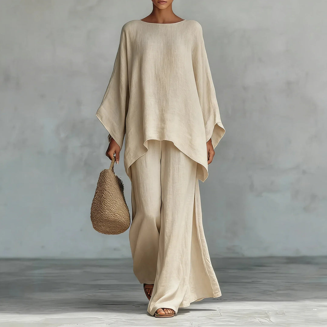 Women's Two-Piece Set with Asymmetrical Top and Wide-Leg Pants for Autumn