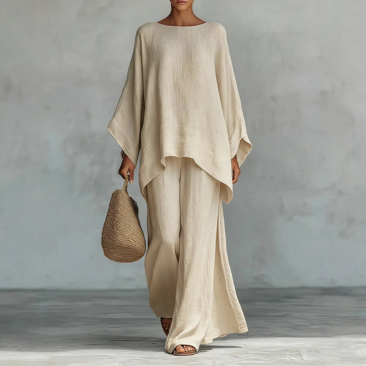 Women's Two-Piece Set with Asymmetrical Top and Wide-Leg Pants for Autumn