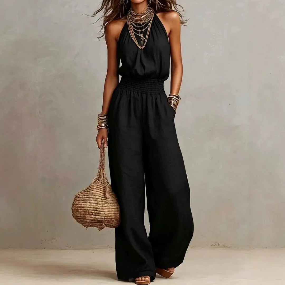 Women's Sleeveless Wide-Leg Jumpsuit with Halter Neck for Autumn Casual Wear