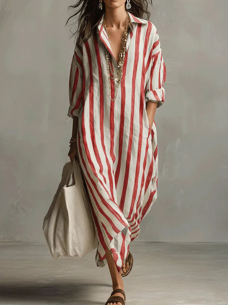 Women's Striped Long Shirt Dress Cotton Autumn Casual Outfit