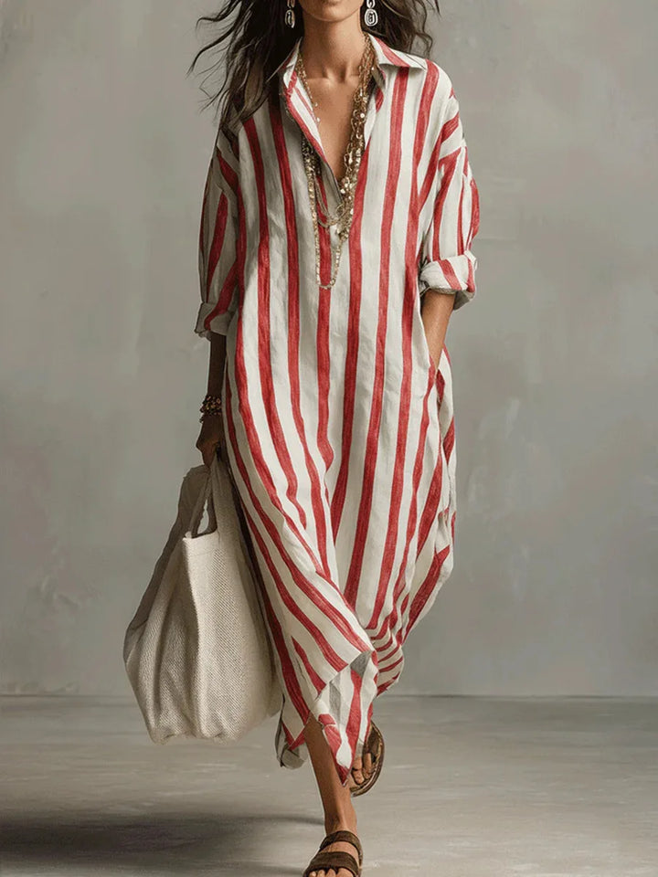 Women's Striped Long Shirt Dress Cotton Autumn Casual Outfit