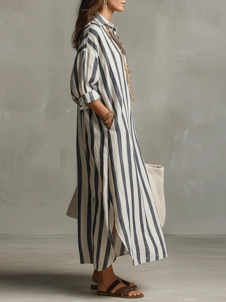 Women's Striped Long Shirt Dress Cotton Autumn Casual Outfit