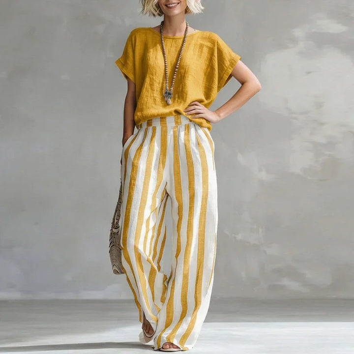 Women's Striped Set with Short-Sleeve Top and Wide-Leg Pants