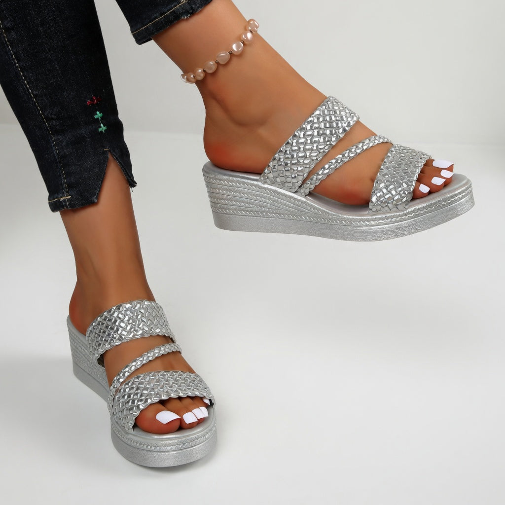 Women's Braided Platform Wedge Sandals Spring Comfortable Slip-On Slides for Everyday Wear
