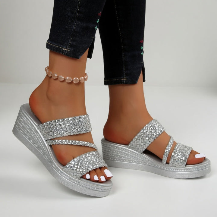 Women's Braided Platform Wedge Sandals Spring Comfortable Slip-On Slides for Everyday Wear