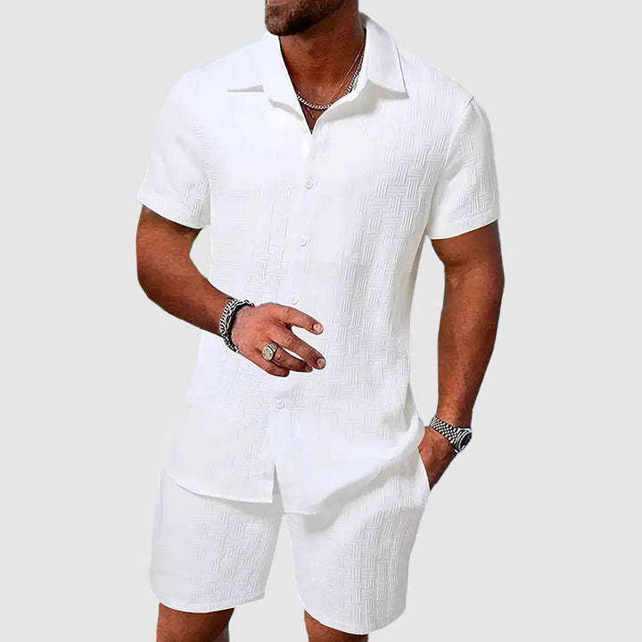 Men's Cotton Shirt and Shorts Set for Autumn Casual and Vacation Wear