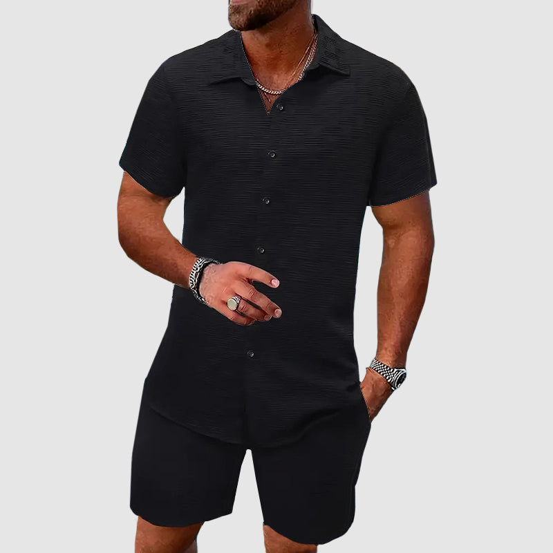 Men's Cotton Shirt and Shorts Set for Autumn Casual and Vacation Wear
