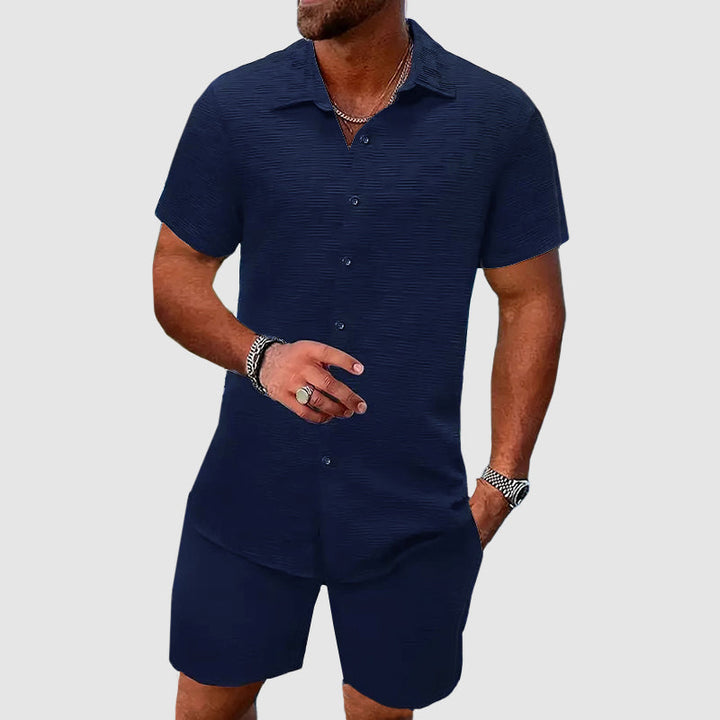 Men's Cotton Shirt and Shorts Set for Autumn Casual and Vacation Wear
