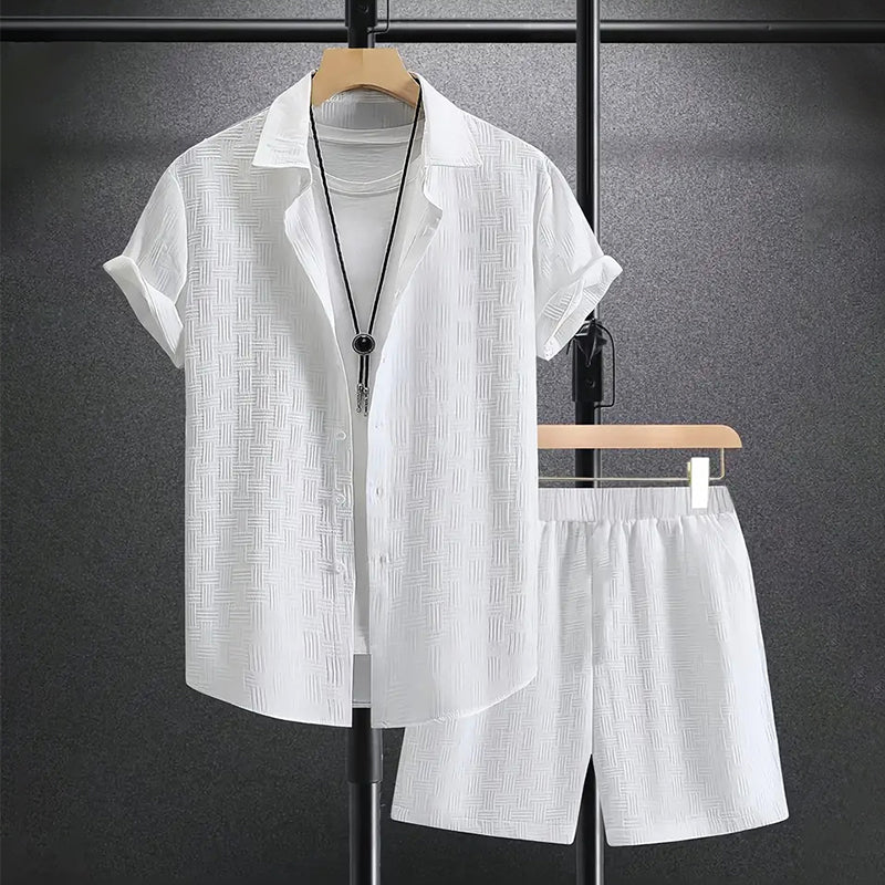 Men's Cotton Shirt and Shorts Set for Autumn Casual and Vacation Wear