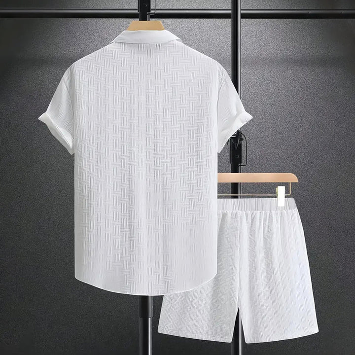 Men's Cotton Shirt and Shorts Set for Autumn Casual and Vacation Wear
