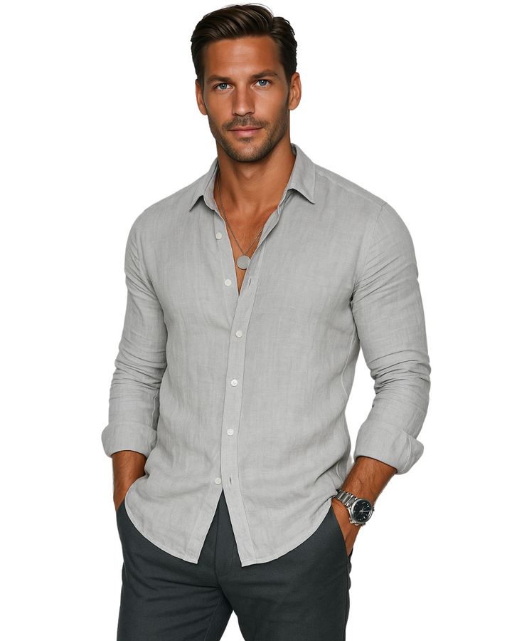 Men's Linen Long Sleeve Button Down Shirt Autumn Smart Casual Top