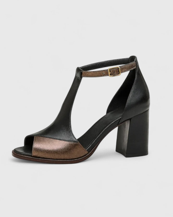 Women's Leather Block Heel Sandals Spring Open Toe Ankle Strap Heeled Sandals for Work