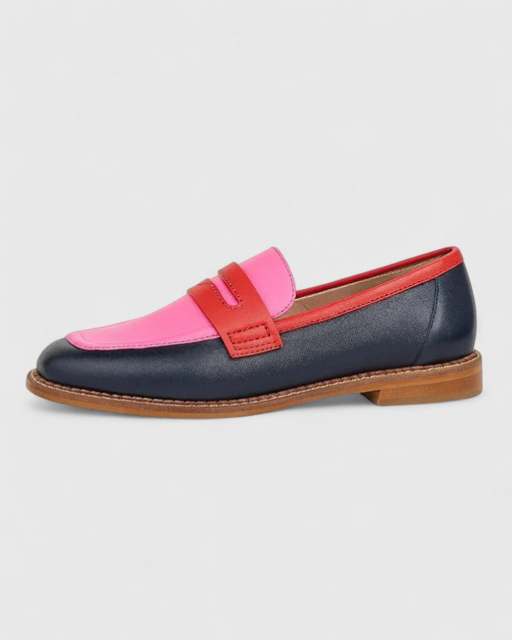 Women's Leather Color-Block Loafers Autumn Casual Penny Loafers