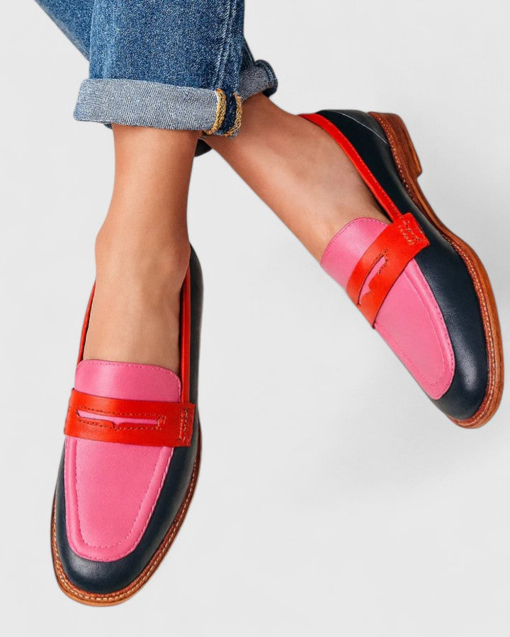 Women's Leather Color-Block Loafers Autumn Casual Penny Loafers
