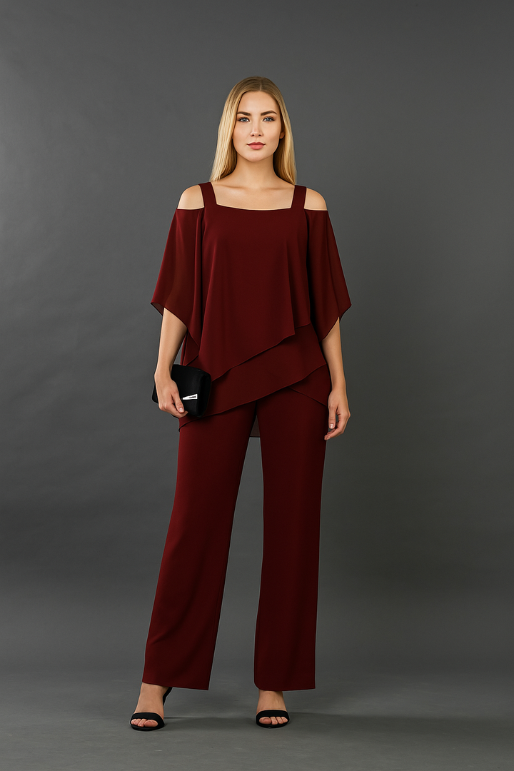 Women's Two-Piece Set with Off-Shoulder Top and Wide-Leg Pants for Autumn