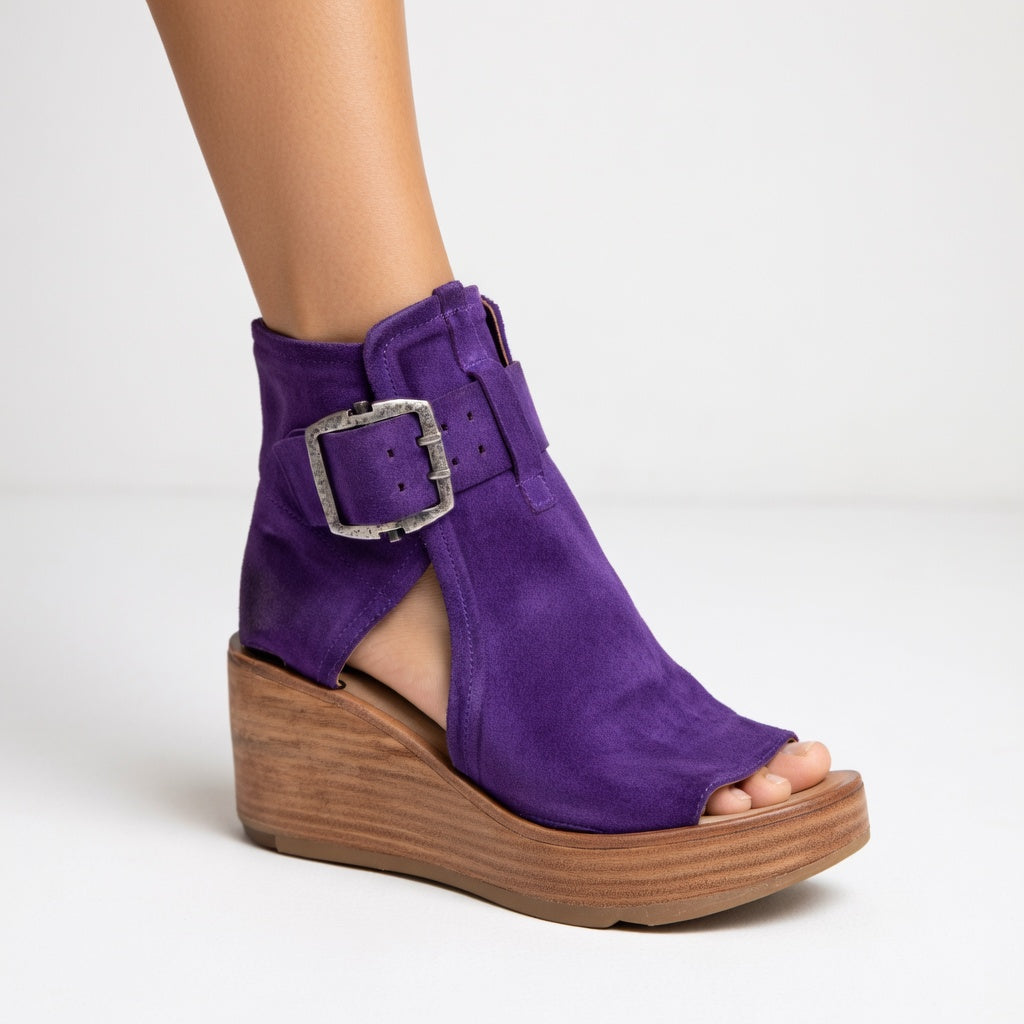 Women's Suede Platform Wedge Sandals Autumn Open-Toe Shoes