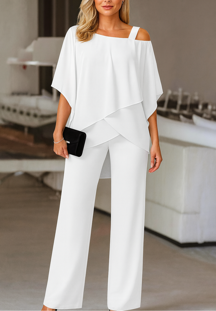 Women's Two-Piece Set with Off-Shoulder Top and Wide-Leg Pants for Autumn