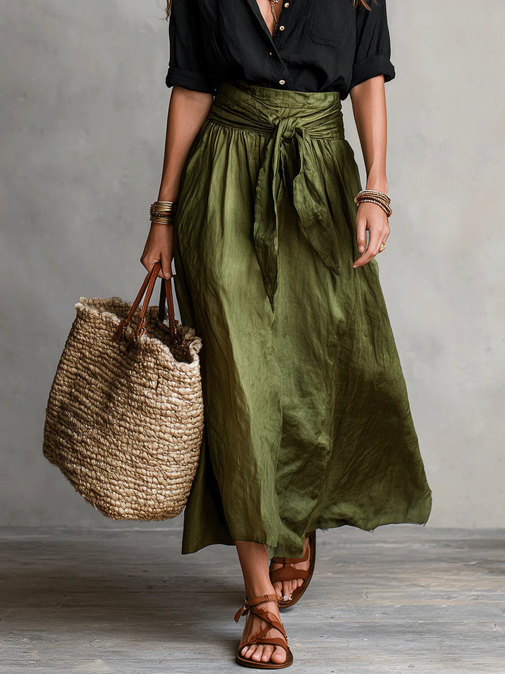 Women's Cotton Midi Skirt and Blouse Two-Piece Set Autumn Outfit