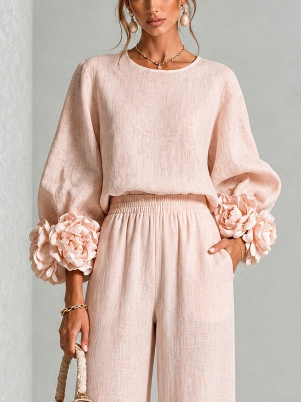 Women's Cotton Blend Floral Two Piece Set Autumn Casual Suit
