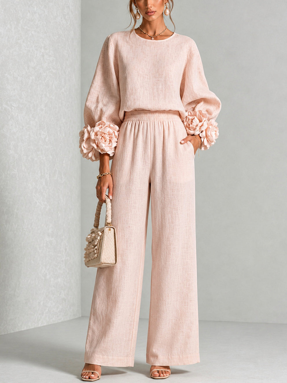 Women's Cotton Blend Floral Two Piece Set Autumn Casual Suit