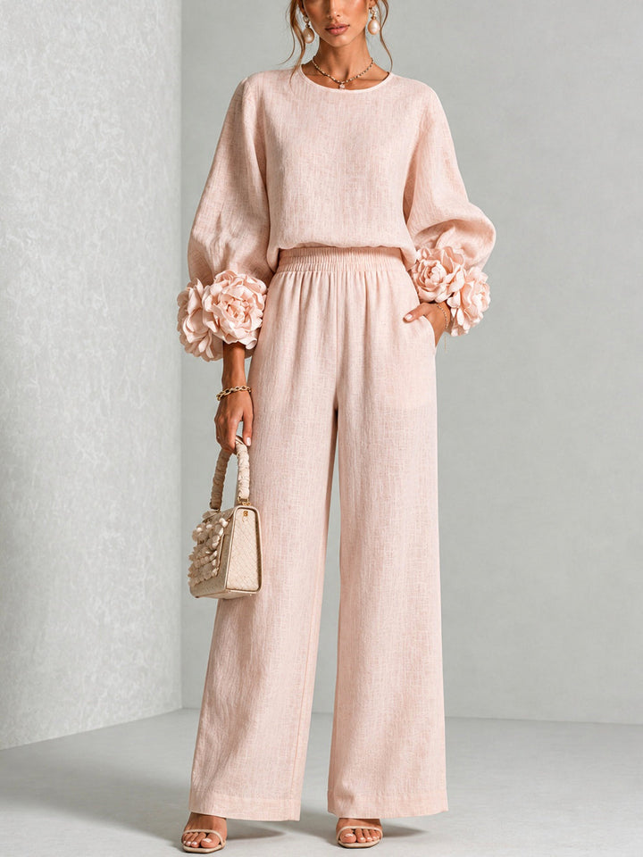 Women's Cotton Blend Floral Two Piece Set Autumn Casual Suit