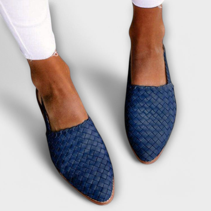 Women's Leather Woven Slingback Loafers Autumn Pointed Toe Flats