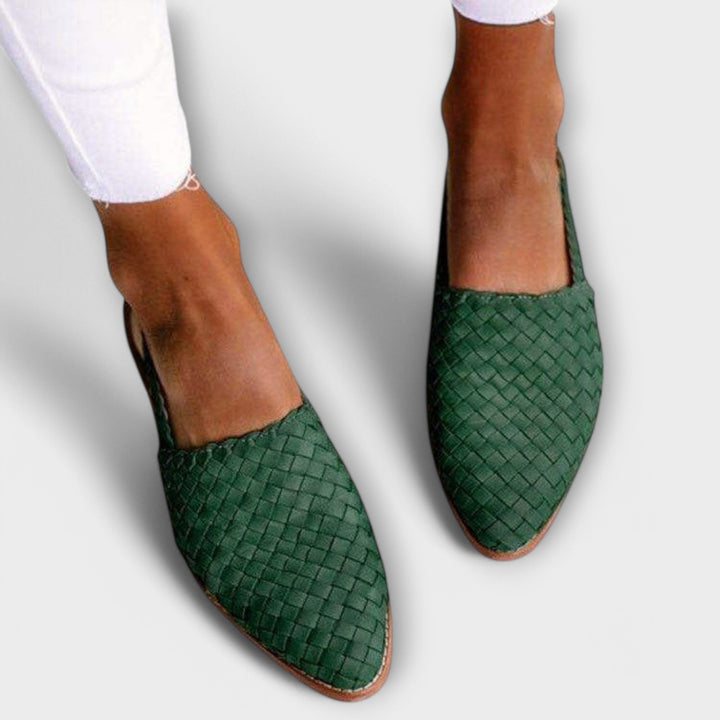 Women's Leather Woven Slingback Loafers Autumn Pointed Toe Flats