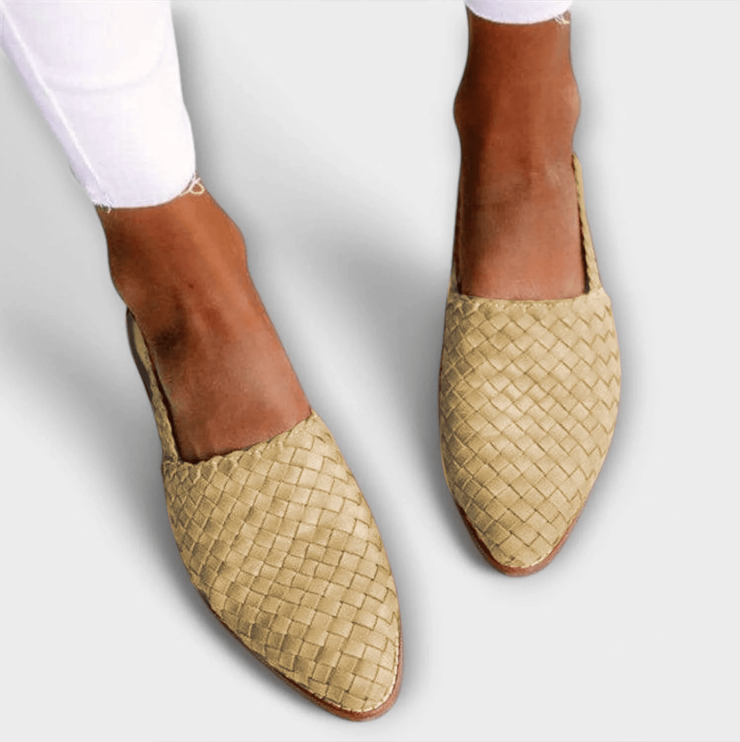 Women's Leather Woven Slingback Loafers Autumn Pointed Toe Flats