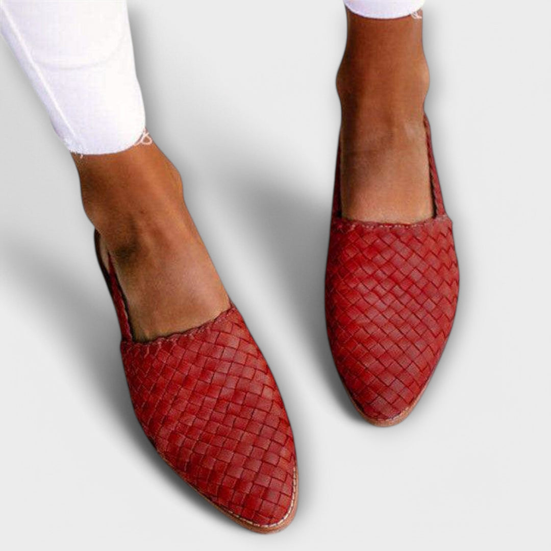 Women's Leather Woven Slingback Loafers Autumn Pointed Toe Flats