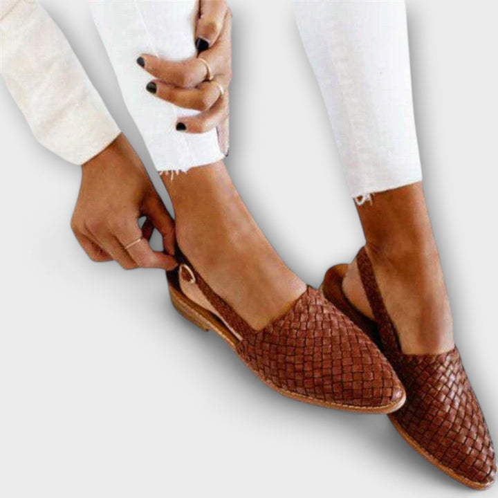 Women's Leather Woven Slingback Loafers Autumn Pointed Toe Flats
