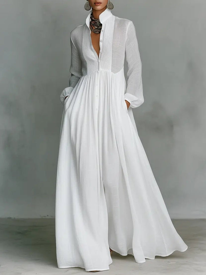 Women's Simple Wedding Dress Long Sleeve Cotton Linen Autumn Gown
