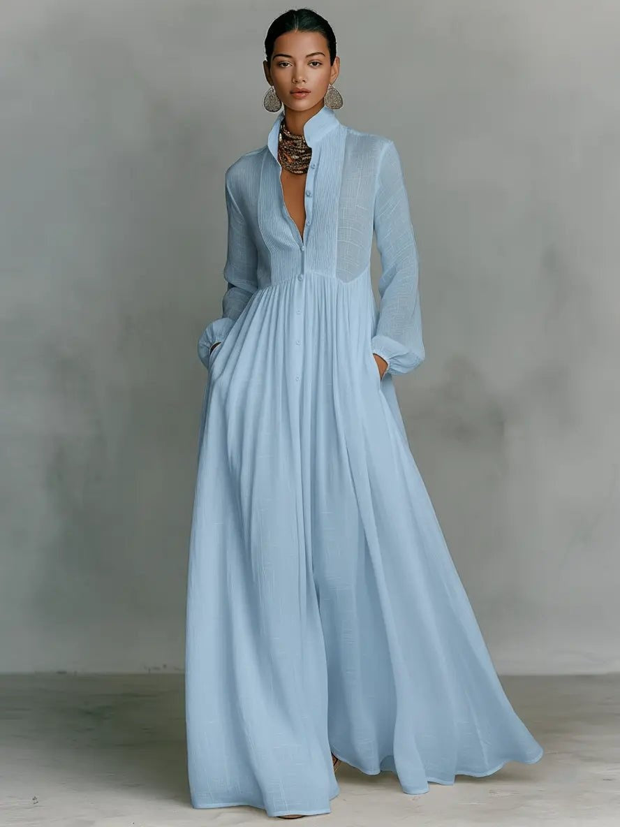 Women's Simple Wedding Dress Long Sleeve Cotton Linen Autumn Gown