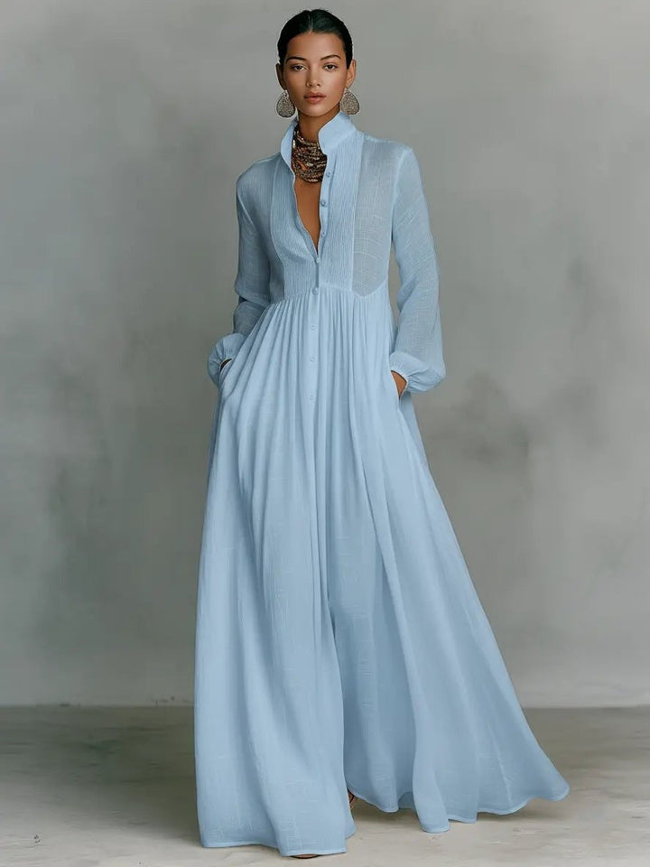 Women's Simple Wedding Dress Long Sleeve Cotton Linen Autumn Gown