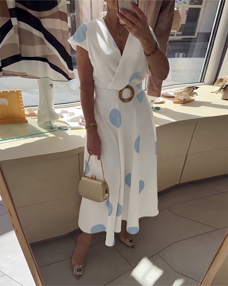 Women's Polka Dot V Neck Midi Dress Autumn Casual Dress