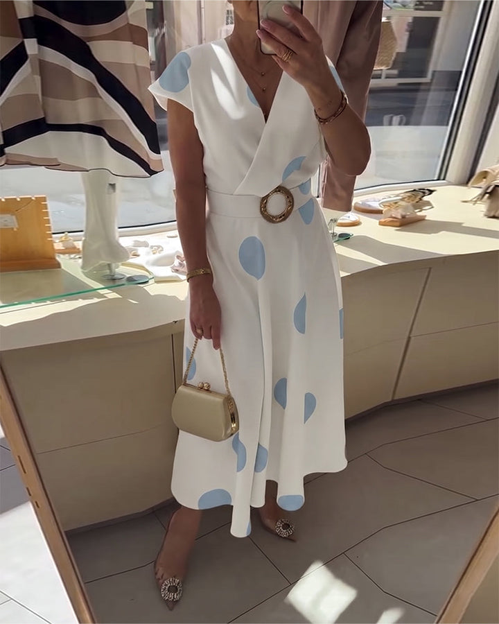 Women's Polka Dot V Neck Midi Dress Autumn Casual Dress